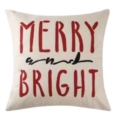 " Merry & Bright ” Linen Throw Decorative Pillow Square Case (No Pillow Insert) - Image 1 of 4