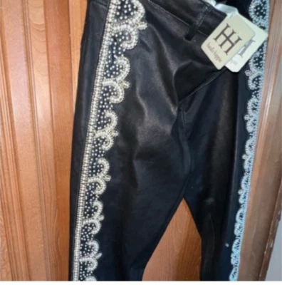 #diseñador, pantalones de cuero de piel de cordero negro únicos talla 8 CUENTAS DETALLADAS   Foto 1 de 4