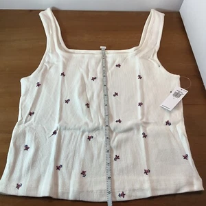 Canotta nuova con etichette DONNA ragazza TG L vecchia marina cropped super morbida fiori bianchi - Foto 1 di 5