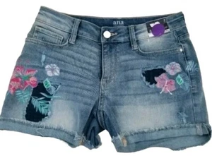 a.n.a. New Approach Denim Cut Off Shorts W/ Flowers Size 2 - Picture 1 of 5