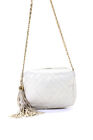 Chanel Womens Striped Double C Quilted Tassel Zipped Camera Shoulder Handbag Whi