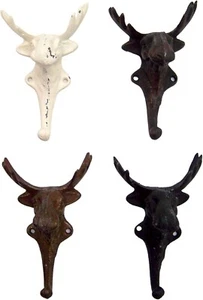 Wall Mounted Cast Iron Moose Hooks, Assorted Colors, Rustic Decor, Set of 4 - Picture 1 of 6