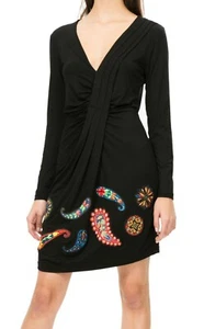 Desigual Damen Kleid schwarz Langarm V-Ausschnitt Paula Größe M - Bild 1 von 12