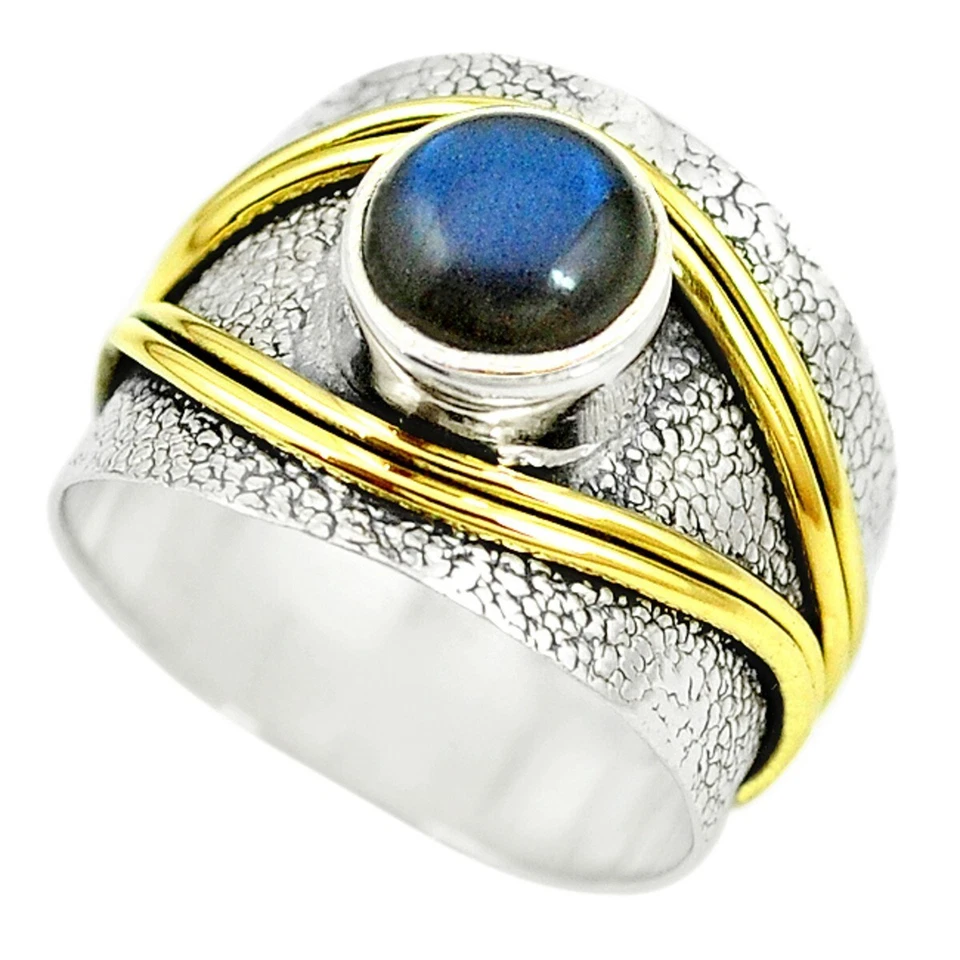 Anillo Banda Dos Tonos Plata Esterlina 925 Azul Labradorita - Talla 7.5 Foto 1 de 1
