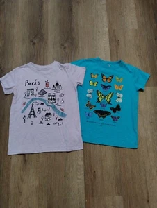 2 Crewcuts Purple Paris & Blue Butter Flies Short Sleeve T Shirt Tops Girls 8 -9 - Picture 1 of 12