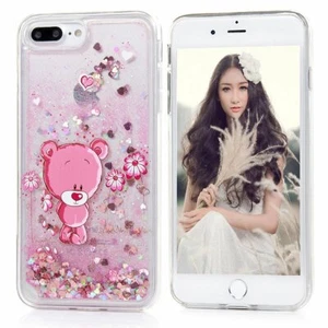 Yokirin iPhone 7 Plus - Pink Flowing Liquid Teddy Bear Phone Case NEW - Foto 1 di 3