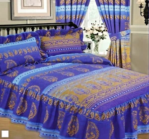 COLCHA ACOLCHADA SUPER KING AZUL CACHEMIRA AZUL LUJO AZUL VOLANTES ORO ÍNDIGO - Imagen 1 de 1