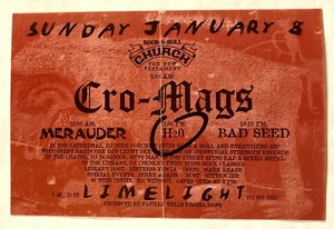 CRO-MAGS MERAUDER H20 BAD SEED VINT 1995 SMALL FLYER 1/8/1995 LIMELIGHT NYC NYHC - Picture 1 of 2