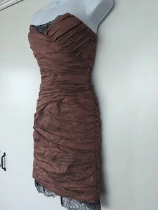 New BCBG MAXAZRIA Ruched Sweetheart Strapless Dress Black Lace Trim sexy size 4 - Picture 1 of 8