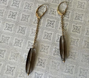 New 14K Genuine Smoky Topaz Drop Earrings Beautiful - Picture 1 of 5