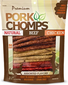 Pork Chomps Dog Chews, 5-Inch Munchy Sticks, Assorted Flavors, 50 Count (Pack of - Picture 1 of 12