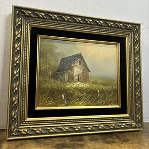 Vintage Barn Landscape Oil Painting W Beautiful Wood & Suede Frame Unknown Artis - Picture 1 of 24