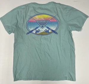Columbia PFG T-Shirt Mens Large Fish Gear Outdoor Lake Life Sunset Ocean Blue - Picture 1 of 8