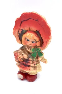 Vintage Soffietto Plastica Decorazione Natalizia Bambina Cofano Rosso Fiocco Cesto Fiori - Foto 1 di 3
