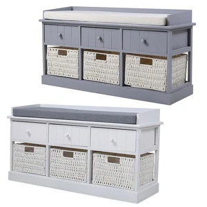 Hallway Storage Bench Entryway Hallway Shoe Bench Seat 6 Wicker Drawers Baskets - Picture 1 of 29