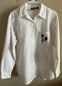 Disney weißes Mickey Mouse VINTAGE-Shirt mit Knopfleiste und Stickerei Damengröße Large - Bild 1 von 4