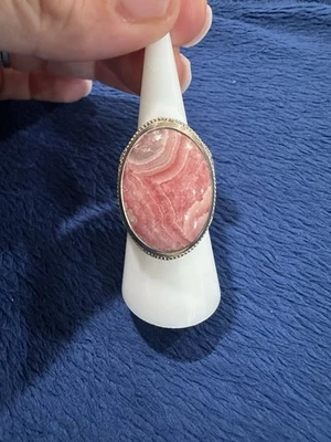 Anillo de plata esterlina 925 PTI India ágata rosa cóctel/declaración, tamaño 7,25 Foto 1 de 4