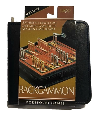 Deluxe Backgammon Portfolio Games Leatherette Travel Case Cast Pieces Wood Board - Image 1 of 4
