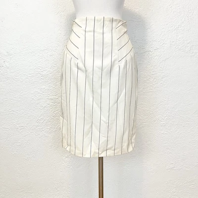 Falda Escada Lápiz Recta Crema Negra Rayas Lana Talla 34 XS 4 Foto 1 de 4