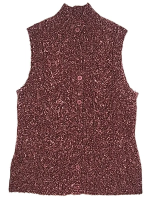 LL Bean Sweater Vest Dark Red Women Size Medium Button Wool Blend Cable Knit - Image 1 of 4