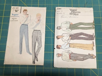Lote De Colección Vogue Años 50 y 70 Para Hombres Pantalones Cintura 32 Patrones de Costura # 9740 y 8341 Foto 1 de 4