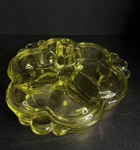 Duncan Miller Glass Canterbury Chartreuse Yellow Divided 3-Part Candy Dish - Bild 1 von 10