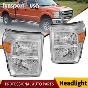For 2011-2016 Ford F250 F350 F450 Super Duty Chrome Housing Amber Headlights Set - Picture 1 of 10