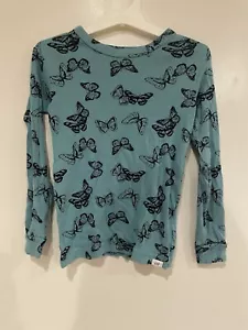Baby Gap Kid Girl Butterfly Print 100% Cotton Rib-Knit Long Sleeve PJ Top Teal 5 - Picture 1 of 4