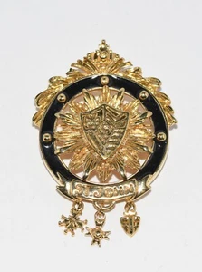 ST. JOHN Crown Shield Medallion Coat of Arms Crest Enamel Statement Pin Brooch - Picture 1 of 6