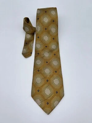 ALFANI 男式丝绸领带可爱金色带白色和黑色几何图案 — 第 1/4 张图片