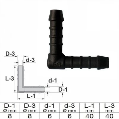 GABEX-SHOP.DE 1 2 3 5 oder 10 Stück Schlauchverbinder 8 mm 8 mm RGV PA GF30 Winkel schwarz