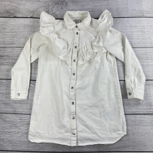 ZARA Rüschen Renaissance Jeansjacke Damen Größe L weiß Denim Knopfleiste NEU - Bild 1 von 6