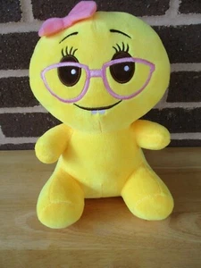 L&Y Bright Yellow DOLL 10" Tall Sitting Plush Stuffed Pink Stitched Eyeglasses - Picture 1 of 4