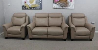 Parker Knoll Manhattan Como Mink Leather Static 2 Seater Sofa & 2 Armchairs - Image 1 of 4
