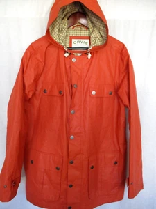 Orvis Mens Rain Parka Jacket Large Orange 100% Cotton Fully Lined Hooded - Picture 1 of 13