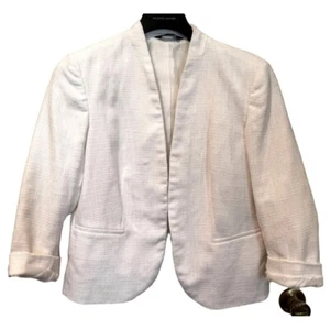 Investments White Blazer White Poly Cotton Linen Weave Jacket With Liner Size 18 - Picture 1 of 3