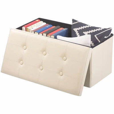 infactory Faltbare 2in1-Sitzbank und -truhe, 80 l, bis 300 kg, Kunstleder, beige - Bild 1 von 4