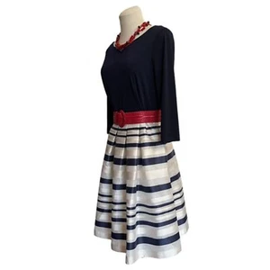Jessica Howard Pleated Fit & Flare Blue White Dress Size 6 - Picture 1 of 7