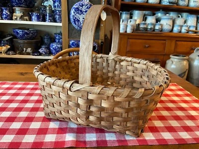 Antique Handwoven Oak Splint Primitive Gathering Basket - Image 1 of 4