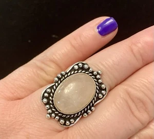 Rosenquarz Deutsch Silber Dinner Ring Boho Statement Größe 7 Cabochon Neu mit Etikett - Bild 1 von 7