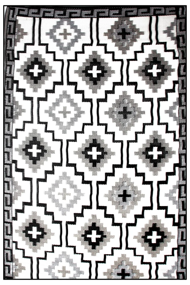 Lhasa Black and Cream Moroccan Recycled Plastic Outdoor Rug  (9) - image 1 of 3