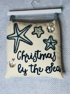 Pier 1 Imports Christmas By The Sea Beaded Throw Pillow w/insert 15 X 15 Shells - Picture 1 of 9