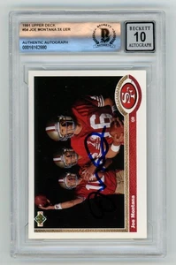 Joe Montana Signed 1991 Upper Deck 3xUER #54 BAS Beckett 10 Auto HOF 49ers UD - Bild 1 von 2