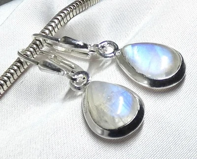 🌙Ohrhänger 925 Silber Klappbrisur klare Mondstein Tropfen mit Blauschimmer🌙 - Bild 1 von 4