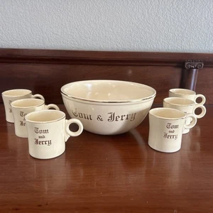 Ponche vintage Homer Laughlin Tom & Jerry con borde dorado con 6 tazas MCM - Imagen 1 de 8