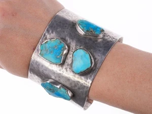7" Southwestern Modernist Sterling Armband mit Freiform Türkis - Bild 1 von 10