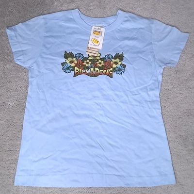 Vintage Y2K Billabong T-shirt Girls Small Blue Spellout Logo Flowers Slim USA - Image 1 of 4