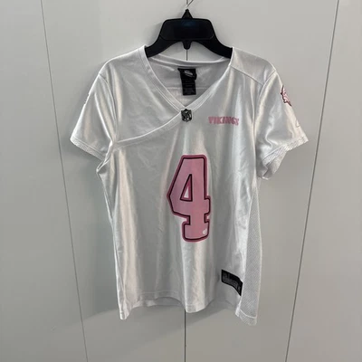 Camiseta Brett Favre Mujer Med Blanca Rosa Minnesota Vikings Cáncer de Mama Reebok Foto 1 de 4