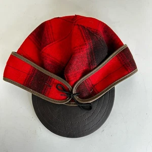 Stormy Kromer Hat with Leather Bill 7 1/2 Red Plaid Ear Flaps - Picture 1 of 7