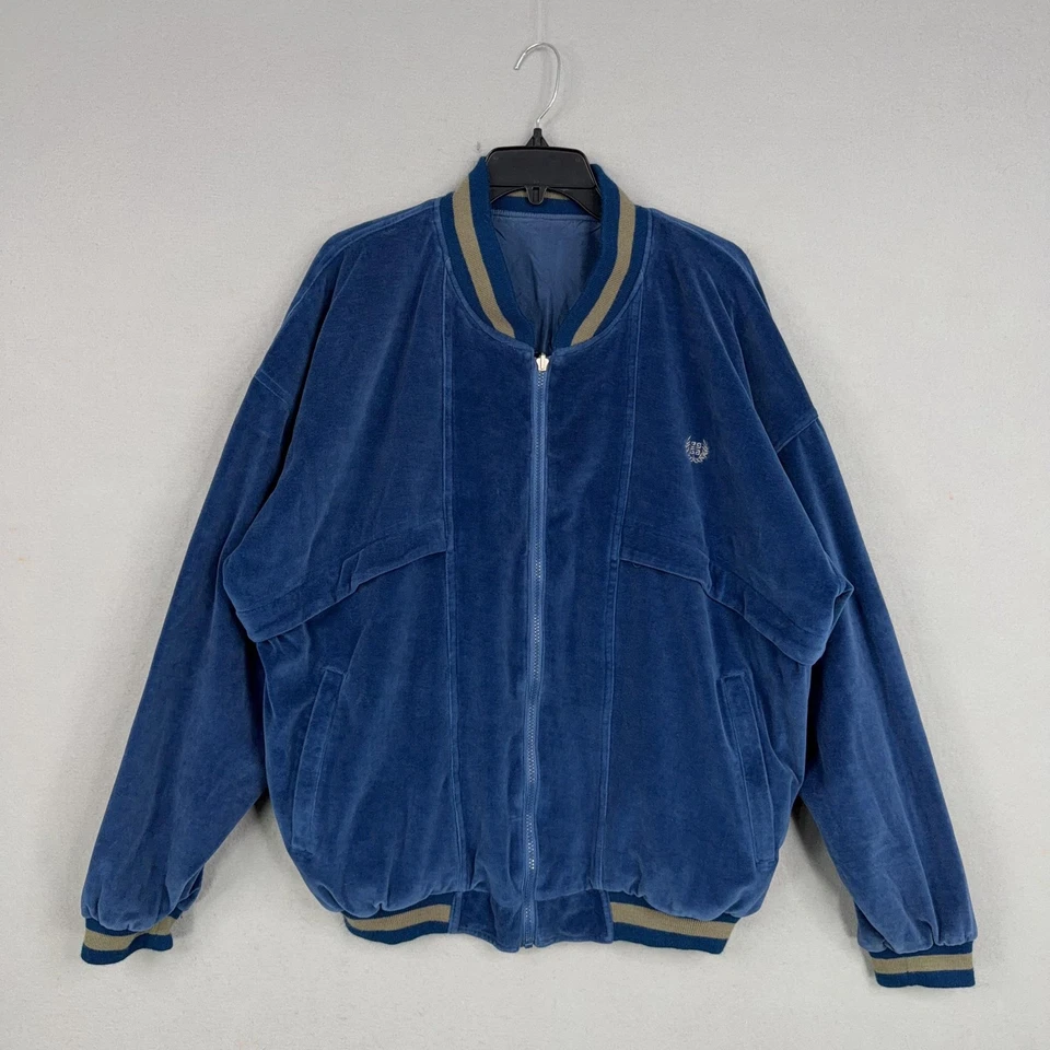 Vintage Givenchy Jacket Mens XL Blue Reversible Bomber Velour Silk Activewear - Image 1 of 4